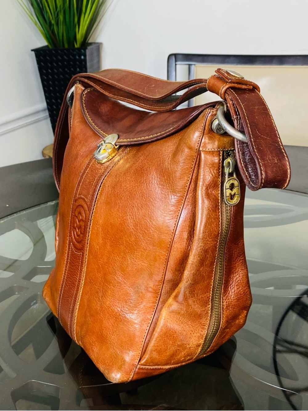 Marino Orlandi Cognac Brown Leather Shoulder Bag - Picture 3 of 12